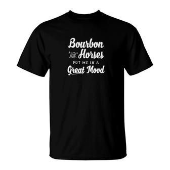 Mens Bourbon And Horses Great Mood Fun Kentucky Horse Racing T-Shirt - Monsterry DE