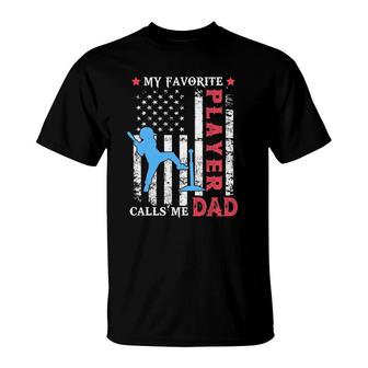 Mens Favorite Tee Ball Player Calls Me Dad Usa Flag Fathers Day T-Shirt - Seseable
