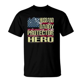 Mens Husband Daddy Protector Hero Fathers Day Gift T-Shirt - Seseable