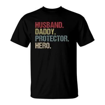 Mens Husband Daddy Protector Hero Gift For Men Dad Father T-Shirt - Seseable
