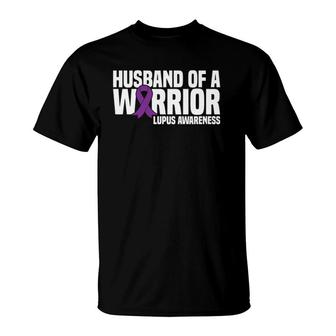 Mens Husband Of A Warrior Purple Ribbon Lupus Awareness T-Shirt - Seseable