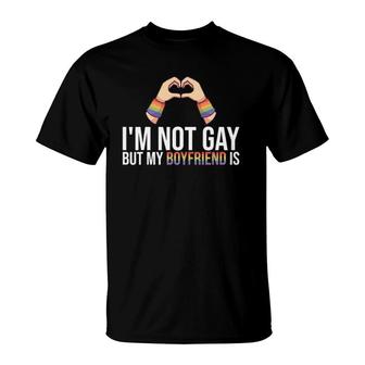 Mens Im Not Gay But My Boyfriend Is Couple Pride Month Lgbtq T-Shirt - Seseable