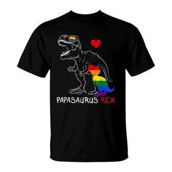 Mens Lgbt Papasaurus Daddy Rex Gay Pride Proud Dad Fathers Day T-Shirt - Seseable