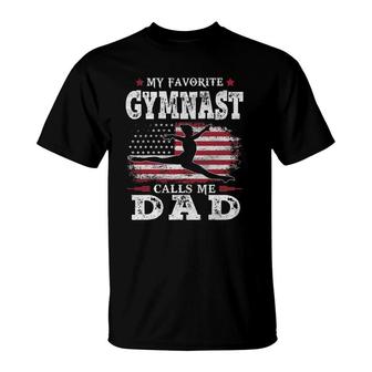 Mens My Favorite Gymnast Calls Me Dad Usa Flag Fathers Day T-Shirt - Seseable