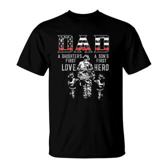 Mens Oxbd Dad Daughter Love Son Hero Fireman Dad Fathers Day T-Shirt - Seseable