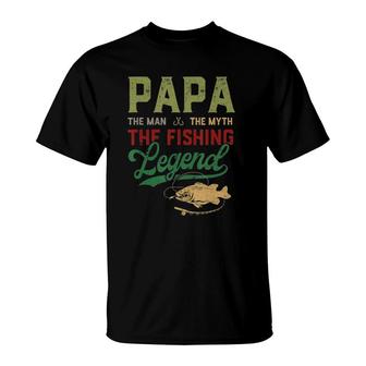 Mens Papa Man Myth Fishing Legend Funny Fishing Men Fathers Day T-Shirt - Seseable