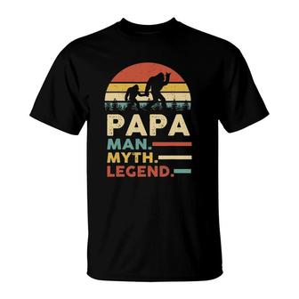 Mens Papa Man Myth Legend Bigfoot Sasquatch Sunset Fathers Day T-Shirt - Seseable