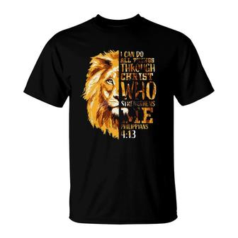 Mens Philippians 413 Christian Bible Verse Gift Lion Men T-Shirt | Mazezy