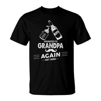 Mens Promoted To Grandpa Again 2022 Baby Pregnancy Announcement T-Shirt - Seseable