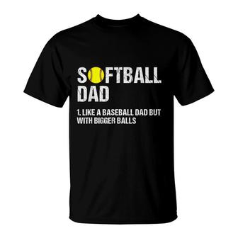 Mens Softball Dad Just Like A Baseball Dad But With Bigger Balls T-Shirt - Seseable