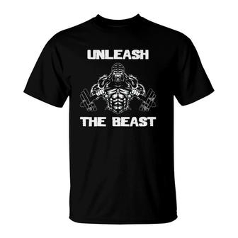Mens Unleash The Beast Gorilla Body Building Motivation Gift T-Shirt | Mazezy UK