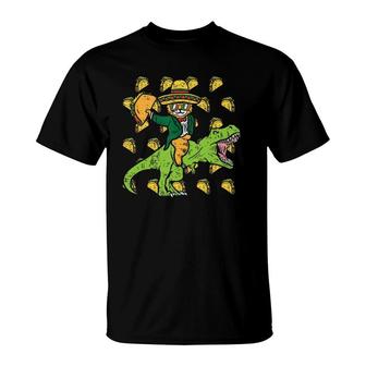 Mexican Cat Trex Tacos Funny Cinco De Mayo Fiesta Dinosaur T-Shirt - Seseable
