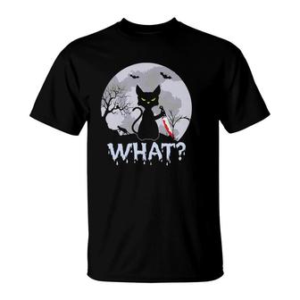 Murderous Cat With Bloody Knife Halloween What T-shirt - Thegiftio UK