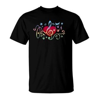 Music Heart Treble Clef Musical Notes Bass Sound Party Choir T-Shirt | Mazezy