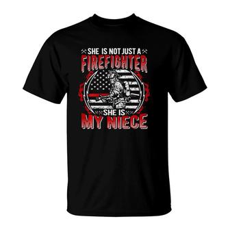 My Niece Is A Firefighter Thin Red Line Fire Uncle Aunt Gift T-Shirt | Mazezy