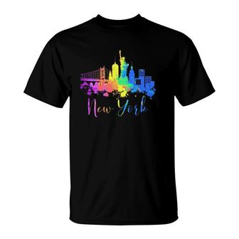 New York Skyline Watercolor Souvenir Gift Liberty Big Apple T-Shirt | Mazezy DE