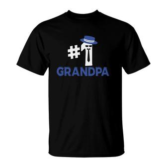 Number One Grandpa - Hashtag No 1 Best Papaw Grandad Gramps Fedora Hat Tie Glasses T-Shirt - Seseable