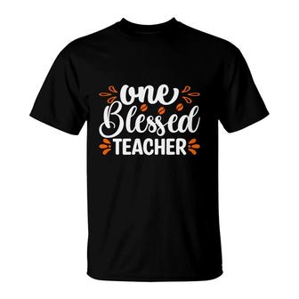 One Blessed Teacher Orange White Graphic T-Shirt - Seseable