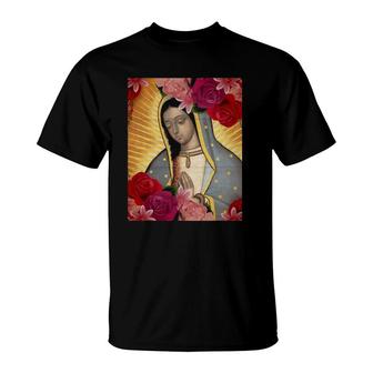 Our Lady Of Guadalupe Rose Blessed Mother Mary Catholic Gift T-Shirt | Mazezy
