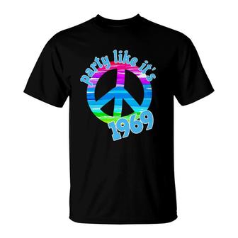 Party Like Its 1969 Vintage Retro Style Peace Sign Rainbow T-Shirt - Seseable