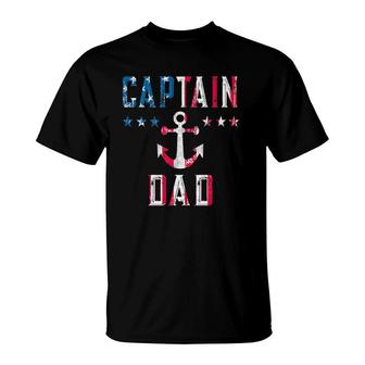 Patriotic Captain Dad American Flag Boat Owner 4Th Of July T-Shirt - Seseable