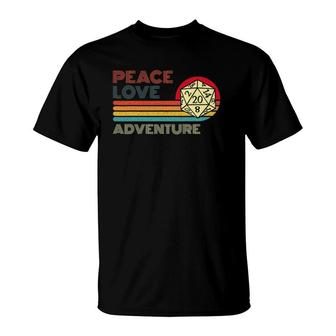 Peace Love Adventure Retro Vintage Sunset Dungeons D20 Gamer T-Shirt - Seseable