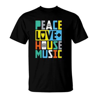 Peace Love Edm Gift Print Techno Festival House Music T-Shirt | Mazezy