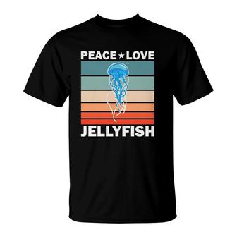 Peace Love Jellyfish Quote Retro Art Jellyfishes Vintage T-Shirt - Seseable