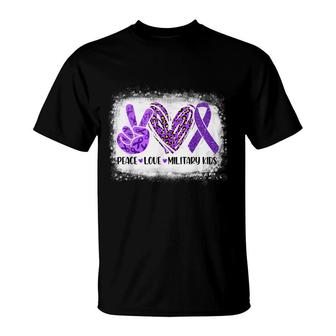 Peace Love Military Kids Purple Up For Military Child Month T-Shirt - Seseable