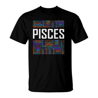 Pisces Zodiac Traits Horoscope Astrology Sign Words T-shirt - Thegiftio UK