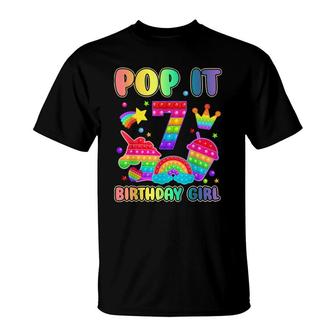 Pop It 7Th Birthday Girl 7 Years Old Bday Party Theme T-Shirt | Seseable CA