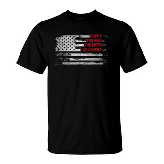 Poppy The Man Myth Legend American Usa Flag Father’S Day Dad T-Shirt - Seseable