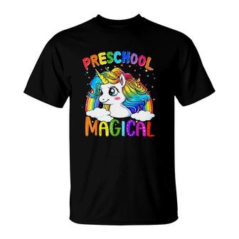 Preschool Magical Back To School Teacher Student Rainbow Unicorn T-Shirt - Seseable