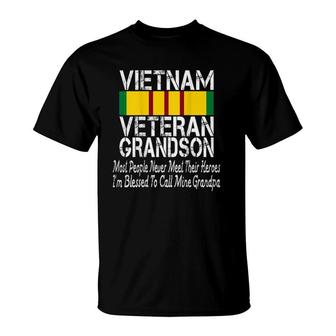 Print On Back Vintage Proud Vietnam Veteran Grandson T-Shirt | Mazezy