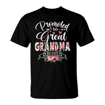 Promoted To Great Grandma Est 2022 Floral First Time Grandma T-Shirt - Seseable