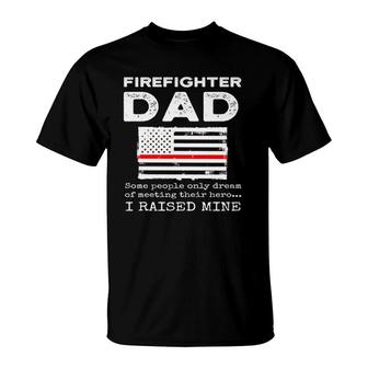 Proud Firefighter Dad Fireman Father American Flag T-Shirt - Seseable