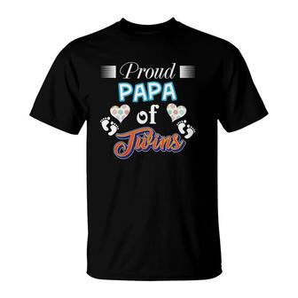 Proud Papa Of Twins Father Day Heart Footprint Dad Daddy T-Shirt - Seseable
