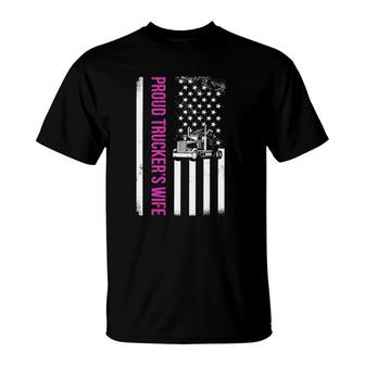 Proud Truckers Wife Semi Trailer American Flag Trucker T-Shirt | Mazezy