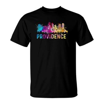 Providence Rhode Island Retro Watercolor Skyline Gifts T-Shirt | Mazezy