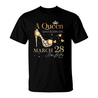 A Queen Was Born On March 28 28Th March Birthday Queen V-Neck T-shirt - Thegiftio UK