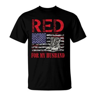 Red Friday For My Husband Army Military Wife Us Flag Veteran T-Shirt - Seseable