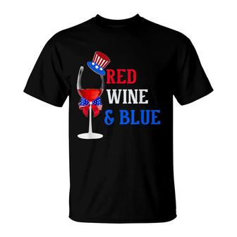 Red White And Blue Wine Glass Funny 4Th Of July Drinker Gift T-Shirt - Seseable