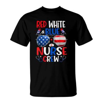 Red White Blue Nurse Crew Sunglasses 4Th Of July T-Shirt - Seseable