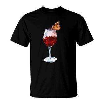 Red Wine Monarch Butterfly Alcohol Themed Gif T-Shirt - Monsterry
