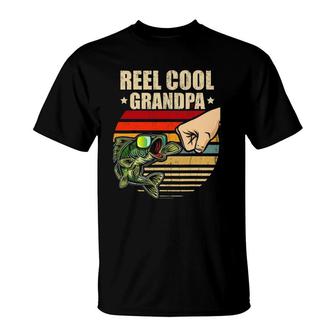 Reel Cool Grandpa Retro Fishing Fathers Day Gift Fist Bump T-Shirt - Seseable