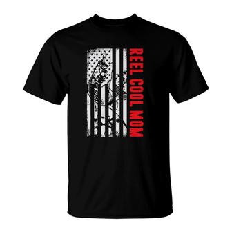Reel Cool Mom Fishing Patriotic American Flag Usa Gift T-Shirt - Seseable