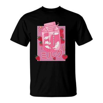 Retro 90S Strawberry Milk Shake - Funny Japanese Kawaii Milk T-Shirt - Seseable