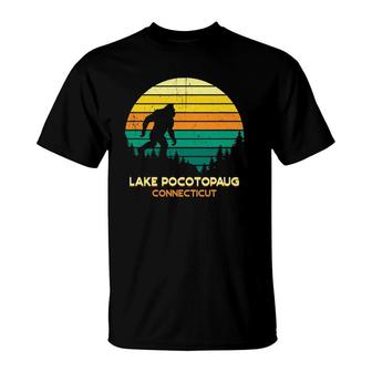 Retro Bayou Lake Pocotopaug Connecticut Bigfoot Souvenir T-Shirt | Mazezy
