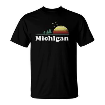 Retro Michigan Image Novelty Home Mi State Souvenir Design T-Shirt - Seseable