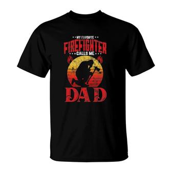 Retro Style My Favorite Firefighter Calls Me Dad Fathers Day T-Shirt - Seseable